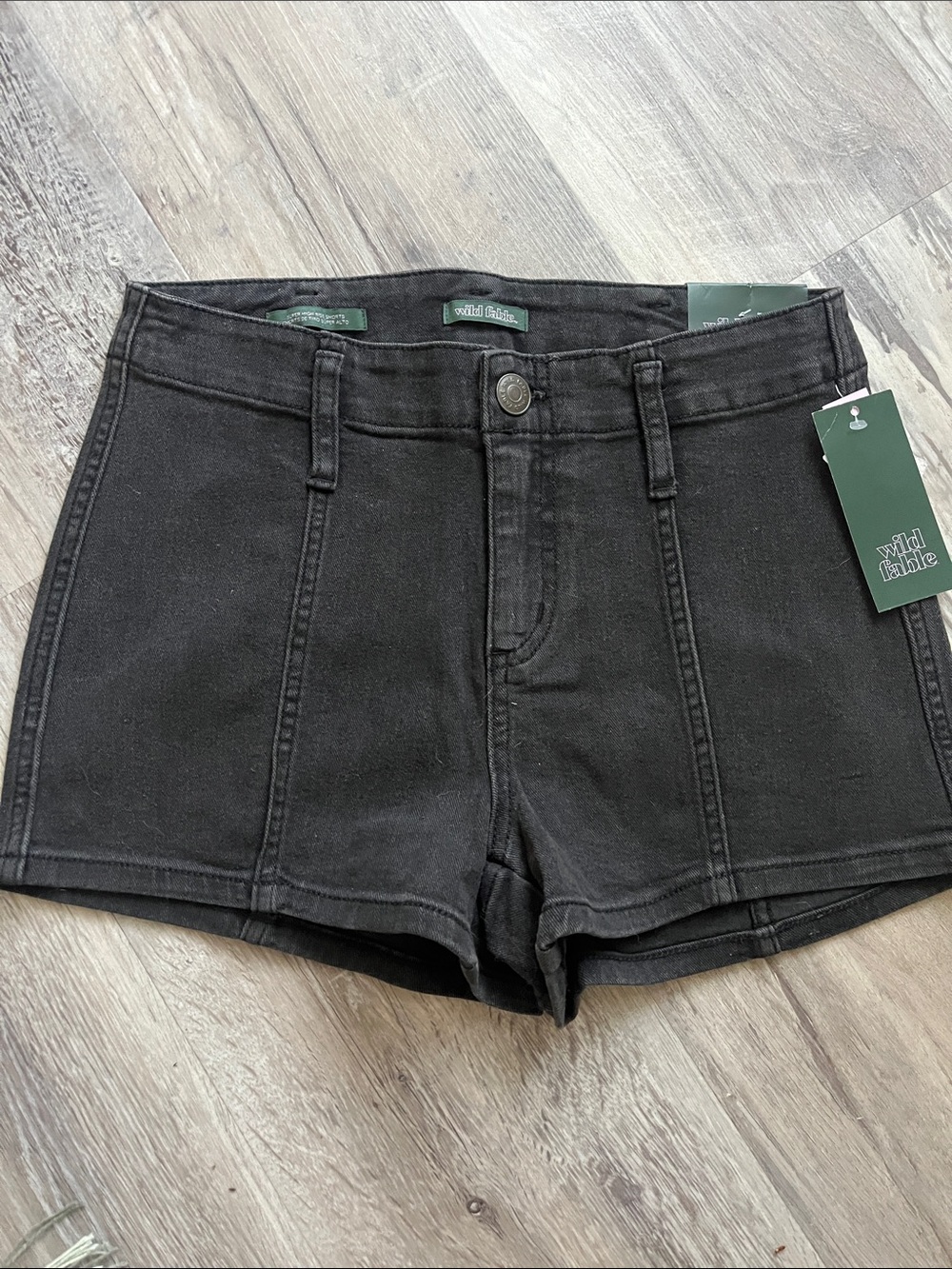 wild fable Black High-Rise Panel Seam Denim Shorts